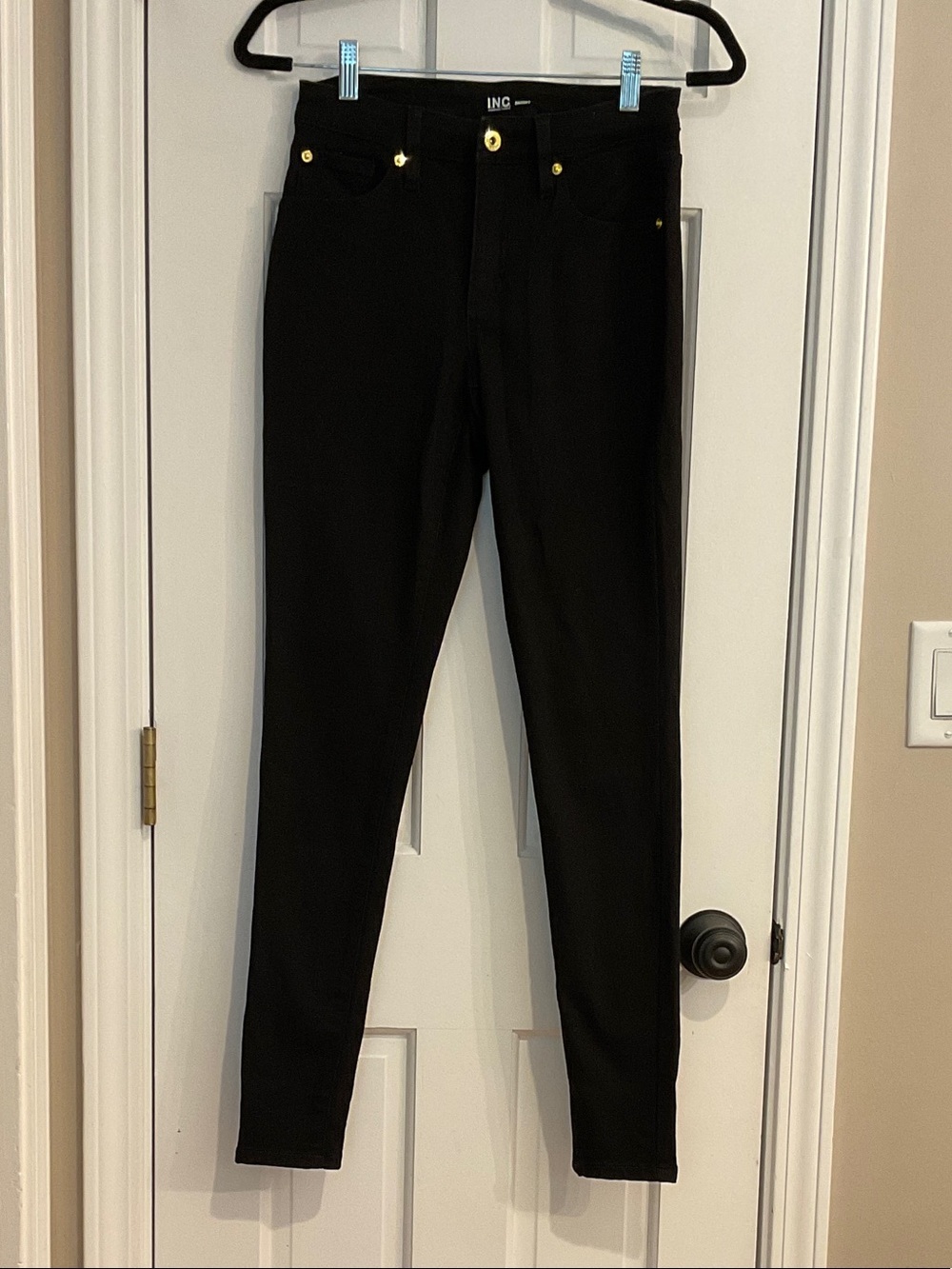 INC International Concepts Black Skinny Jeans with Gold Hardware